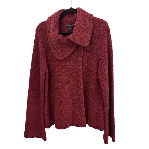 Elena Solano Maroon Open Front Sweater Wool Blend L Cozy Warm Minimalist - Picture 1 of 9